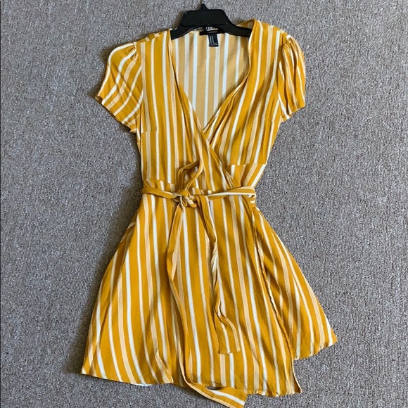 Forever 21 | Wrap Striped Vneck Dress Mustard M - Picture 4 of 5
